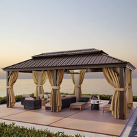 12×20 Hardtop Gazebo with Metal Roof, Heavy Duty Galvanized Steel Gazebo with Reinforced Aluminum Frame, Flame-Resistant Curtain
