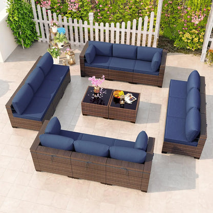 12 Piece Patio Furniture Set, Outdoor Wicker Sectional Sofa