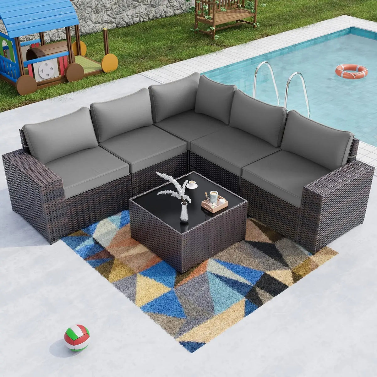 12 Piece Patio Furniture Set, Outdoor Wicker Sectional Sofa