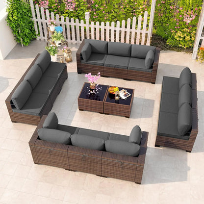 12 Piece Patio Furniture Set, Outdoor Wicker Sectional Sofa
