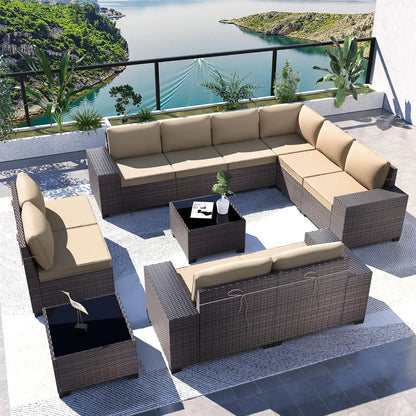 12 Piece Patio Furniture Set, Outdoor Wicker Sectional Sofa