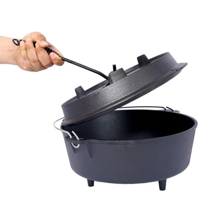Outdoor Camping Deep Pot for Cooking BBQ Baking Stainless Steel Black Durable Heavy-Duty with Lid Heat-Resistant and Easy to Cl