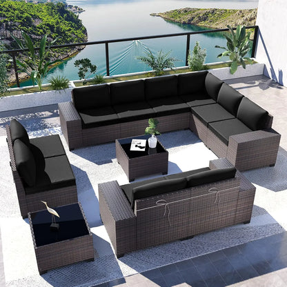 12 Piece Patio Furniture Set, Outdoor Wicker Sectional Sofa