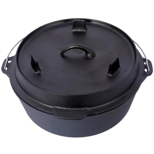 Outdoor Camping Deep Pot for Cooking BBQ Baking Stainless Steel Black Durable Heavy-Duty with Lid Heat-Resistant and Easy to Cl
