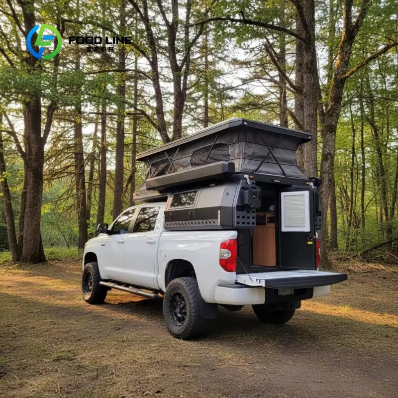 FlipStylez LLC® Overland Truck Camper with Full Kitchen | Pop-Up Rooftop Tent + Slide-Out Stove & Sink | Bulk & Custom Orders