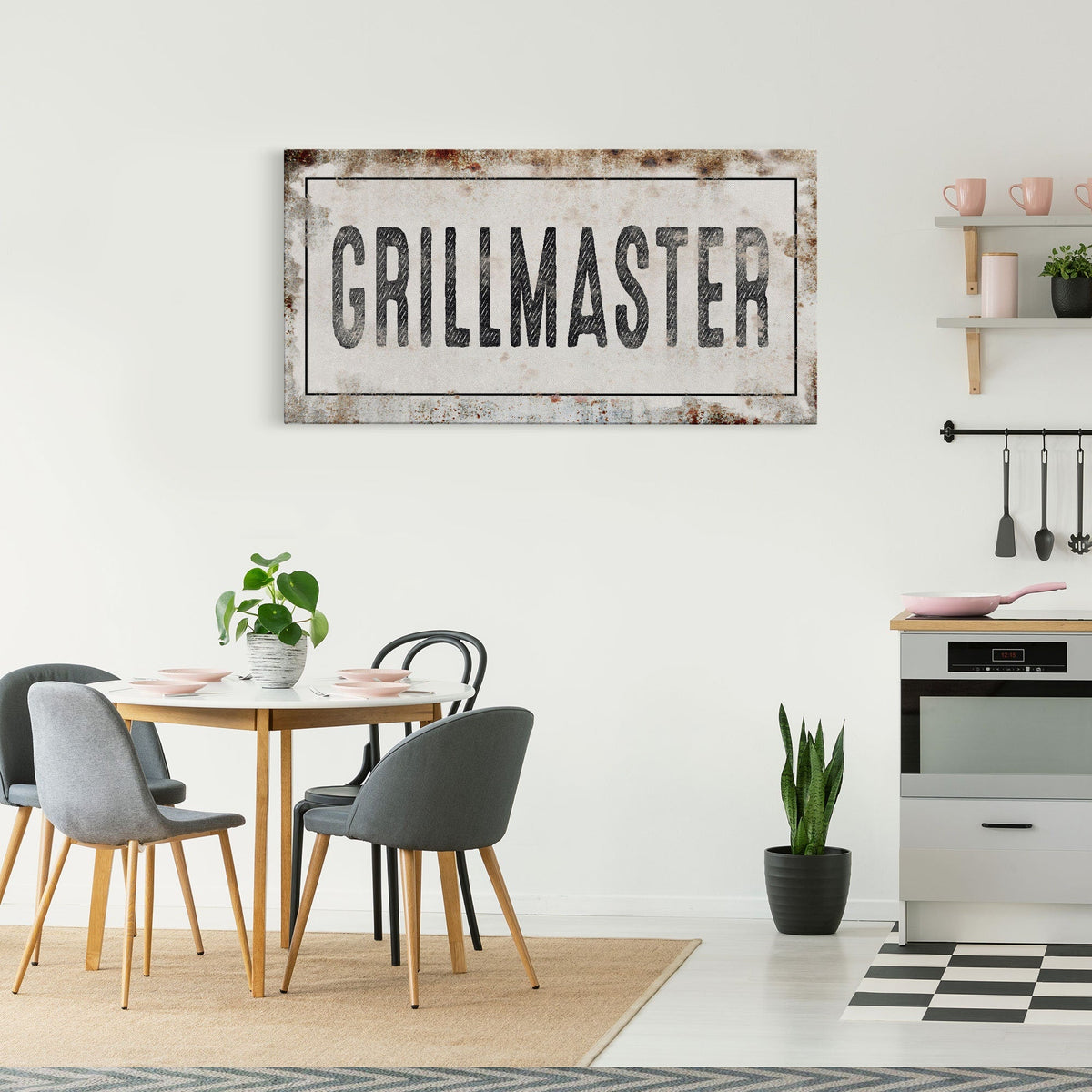 Grillmaster Printed Canvas Rusty Sign Distressed Wall Art Cute Sign Wood Frame Gather Wood And Canvas Sign BBQ Barbecue Sign