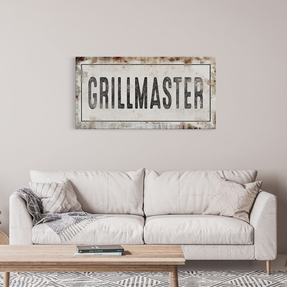 Grillmaster Printed Canvas Rusty Sign Distressed Wall Art Cute Sign Wood Frame Gather Wood And Canvas Sign BBQ Barbecue Sign