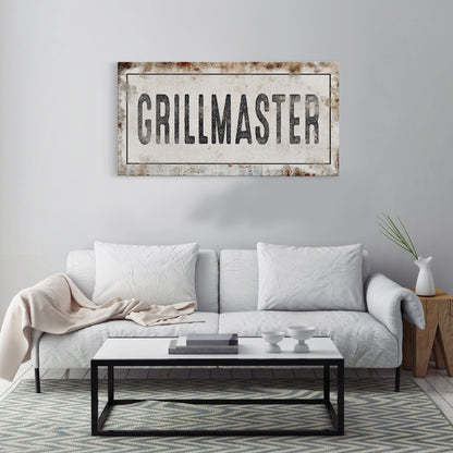 Grillmaster Printed Canvas Rusty Sign Distressed Wall Art Cute Sign Wood Frame Gather Wood And Canvas Sign BBQ Barbecue Sign