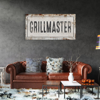 Grillmaster Printed Canvas Rusty Sign Distressed Wall Art Cute Sign Wood Frame Gather Wood And Canvas Sign BBQ Barbecue Sign