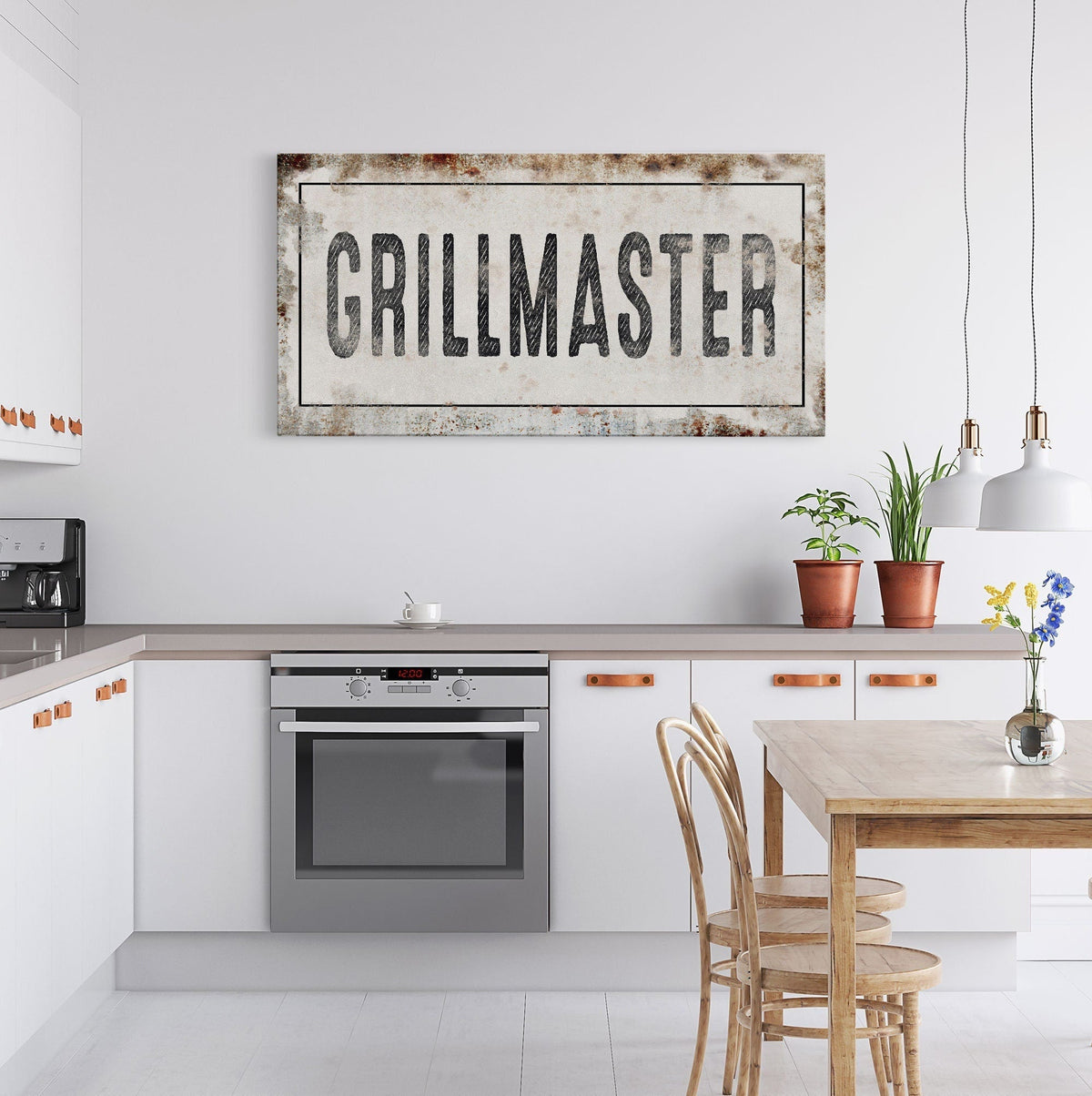Grillmaster Printed Canvas Rusty Sign Distressed Wall Art Cute Sign Wood Frame Gather Wood And Canvas Sign BBQ Barbecue Sign