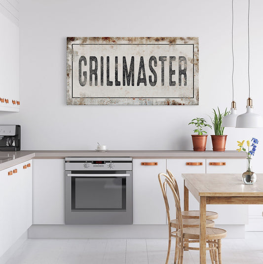 Grillmaster Printed Canvas Rusty Sign Distressed Wall Art Cute Sign Wood Frame Gather Wood And Canvas Sign BBQ Barbecue Sign