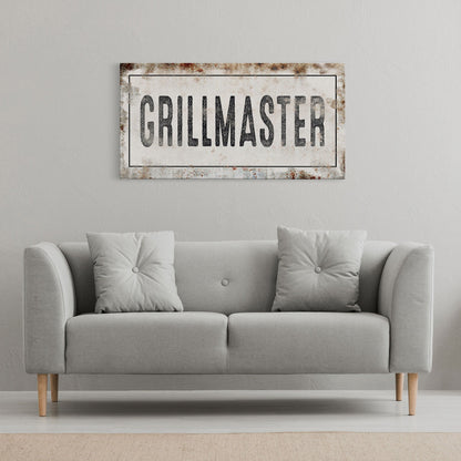 Grillmaster Printed Canvas Rusty Sign Distressed Wall Art Cute Sign Wood Frame Gather Wood And Canvas Sign BBQ Barbecue Sign