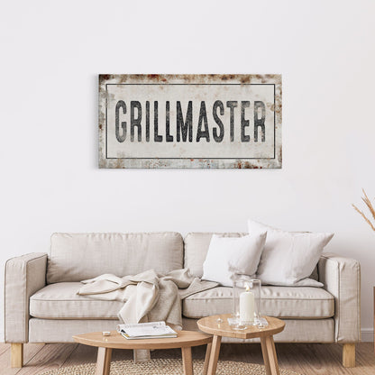 Grillmaster Printed Canvas Rusty Sign Distressed Wall Art Cute Sign Wood Frame Gather Wood And Canvas Sign BBQ Barbecue Sign