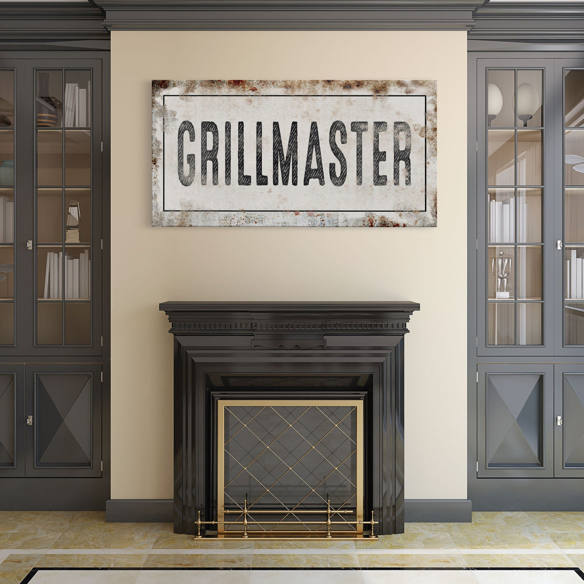 Grillmaster Printed Canvas Rusty Sign Distressed Wall Art Cute Sign Wood Frame Gather Wood And Canvas Sign BBQ Barbecue Sign