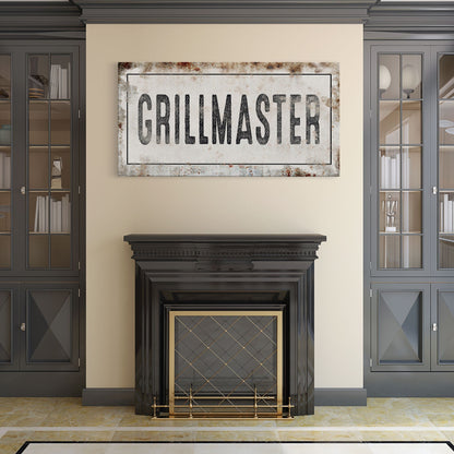 Grillmaster Printed Canvas Rusty Sign Distressed Wall Art Cute Sign Wood Frame Gather Wood And Canvas Sign BBQ Barbecue Sign