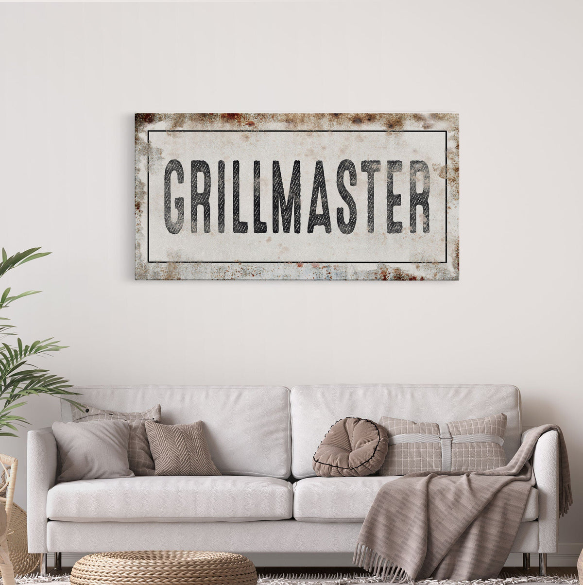 Grillmaster Printed Canvas Rusty Sign Distressed Wall Art Cute Sign Wood Frame Gather Wood And Canvas Sign BBQ Barbecue Sign