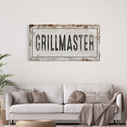 Grillmaster Printed Canvas Rusty Sign Distressed Wall Art Cute Sign Wood Frame Gather Wood And Canvas Sign BBQ Barbecue Sign